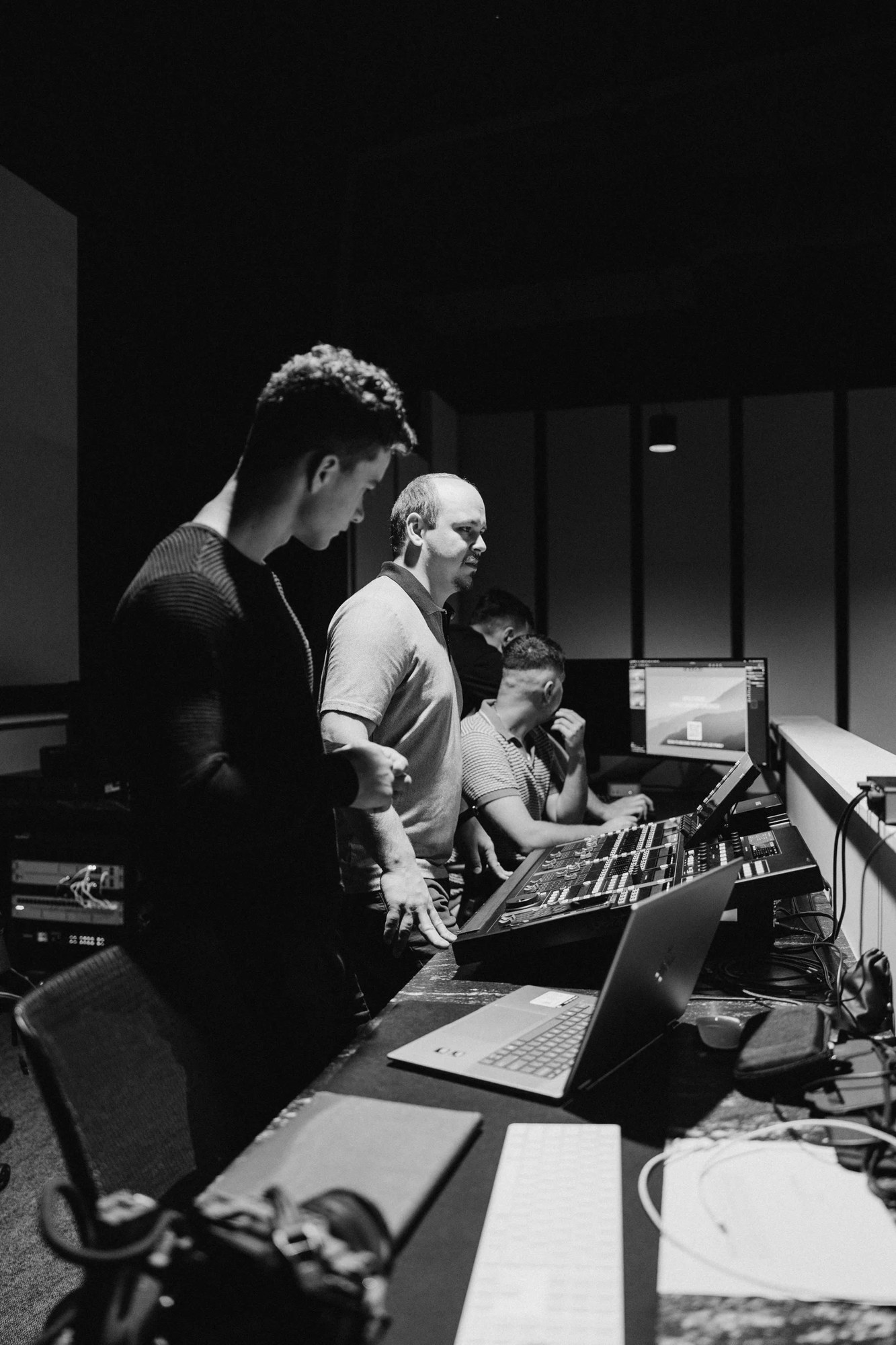 The production team serving together